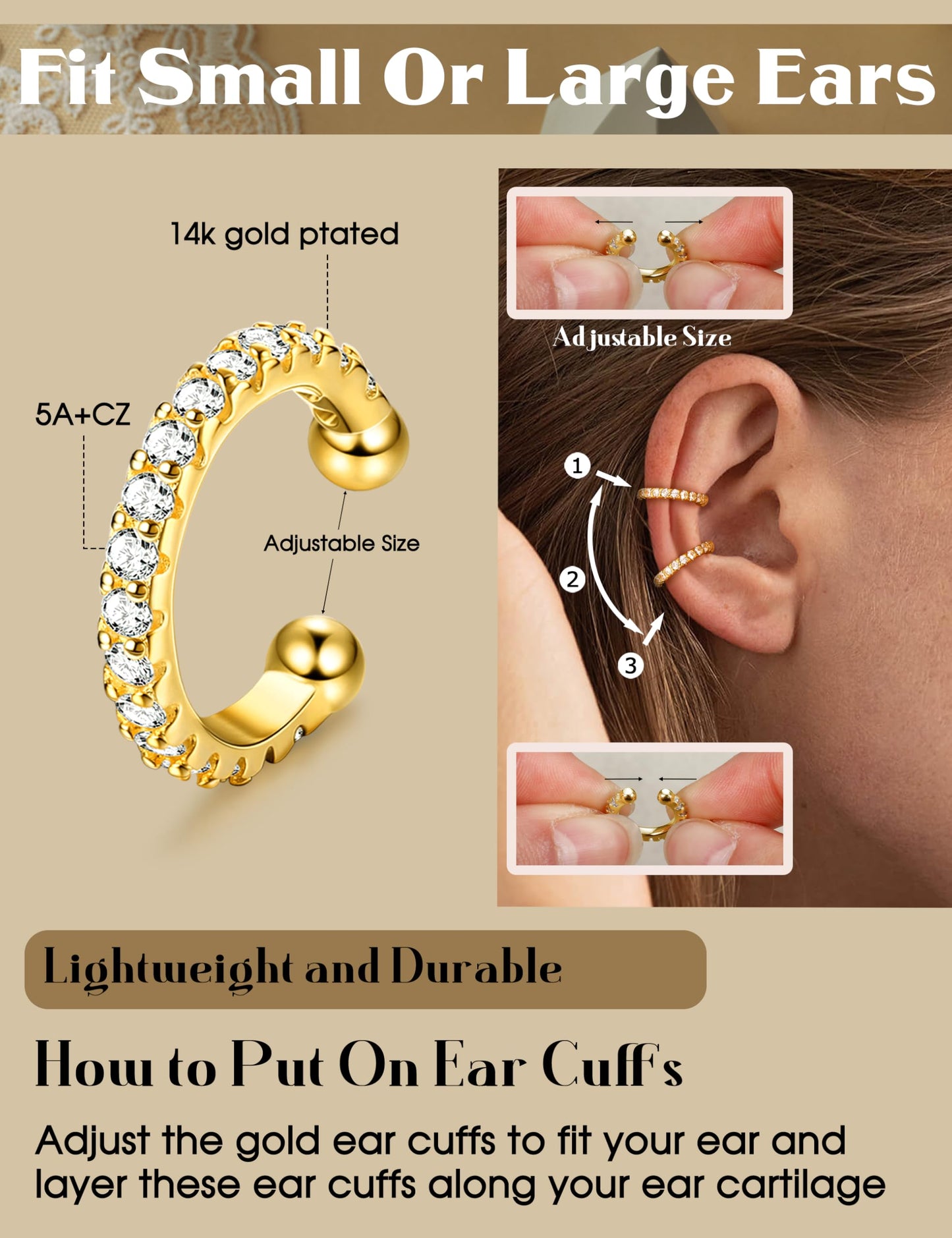LOLIAS 4 Pairs Ear Cuffs Non Piercing - 14K gold plated Ear Cuff Earrings for Women Ear Cuff for Non Pierced Ears Clip on Cartilage Earring Chunky Adjustable Fake Earrings Set