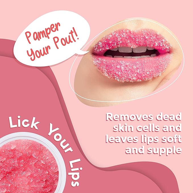 Watermelon Sugar Lip Scrub for Dry, 6-in-1 Lip Care Kit With Lip Sleeping Mask and Silicone Brush, Sugar Scrub, Sheet Mask to Reveal Luscious