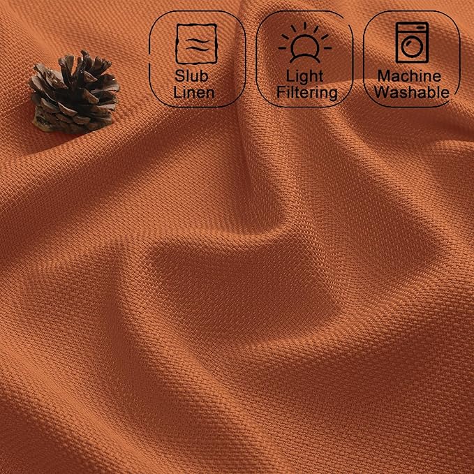 Chyhomenyc Orange Curtains 78 Inch Length 2 Panels Set, Faux Linen Textured Light Filtering Soft Airy Farmhouse Curtain Drapes for Living Room Bedroom, 40Wx78L