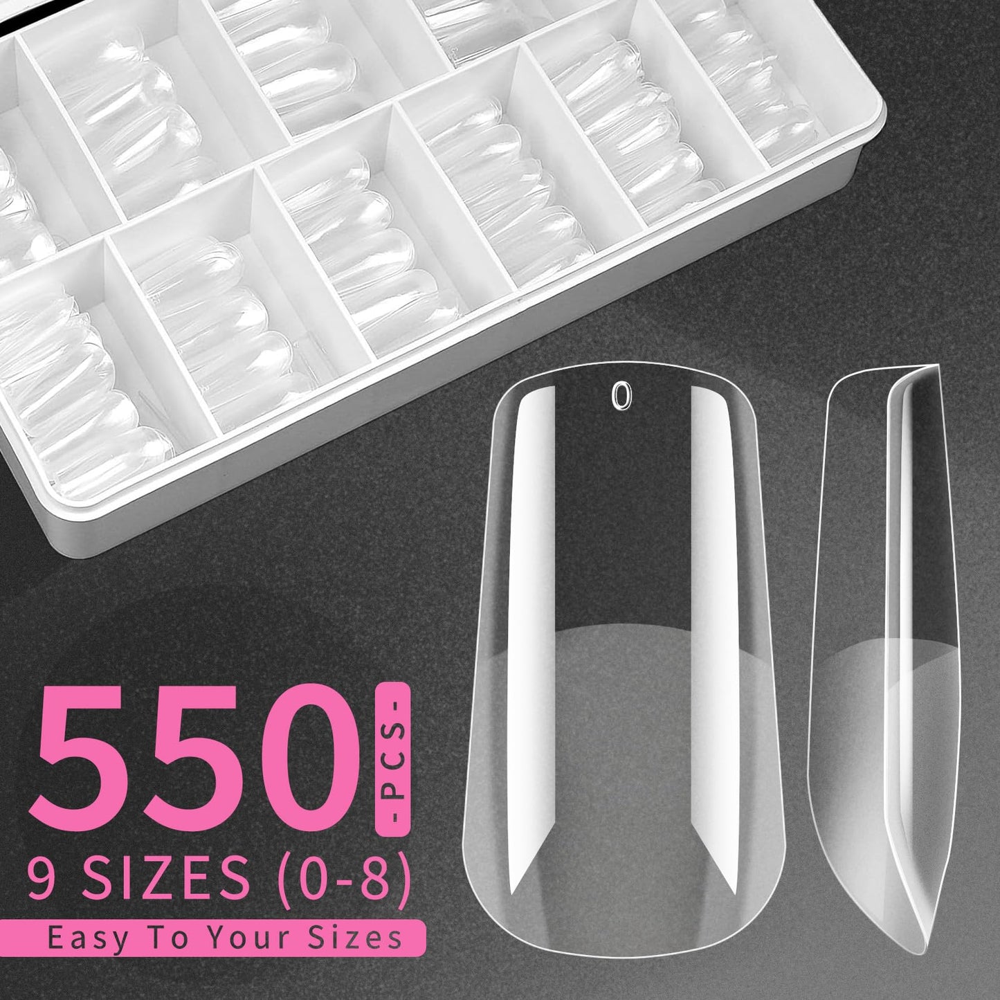Clara Colors Nail Tips and Glue Gel Kit,550Pcs Full Cover Soft Gel Fake Nails Tips and Nail Glue Kit with LED Nail Lamp,Medium Square Artificial False Nails Tips for Acrylic Nail