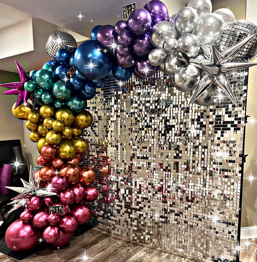 Woaipati 161pcs Shiny Chrome Balloon Garland Arch Kit Retro Disco Dance Party Decorations with 4D Disco Ball Balloons and Explosion Star Foil Balloons for 80s 90s Theme Neon Birthday Galaxy Supplies