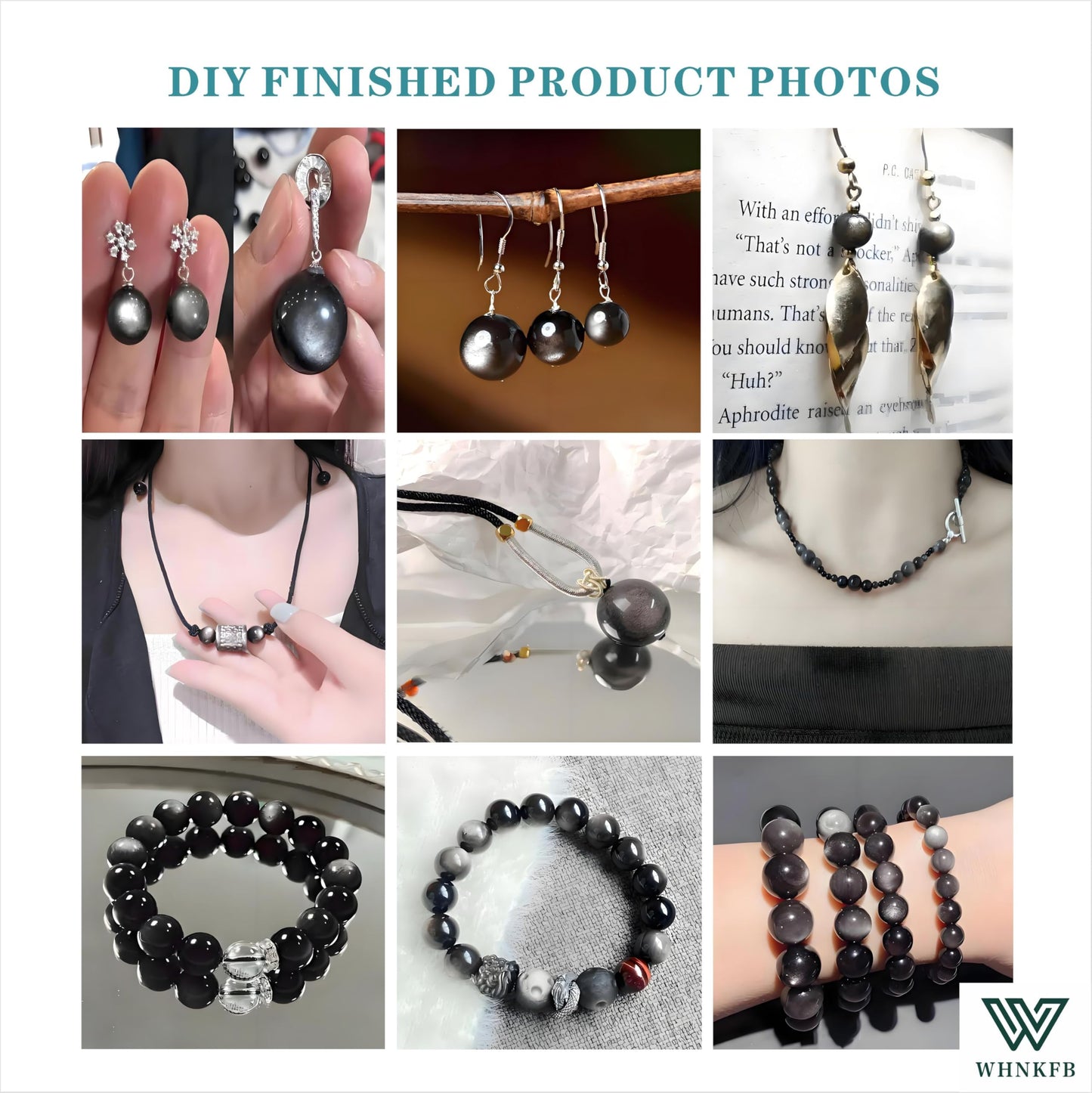 WHNKFB 8mm 50PCS Natural Silver Sheen Obsidian Round Beads, Metallic Luster Loose Gemstone Beads for Jewelry Making Craft - 4mm 6mm 8mm 10mm Options with Free Elastic Cord