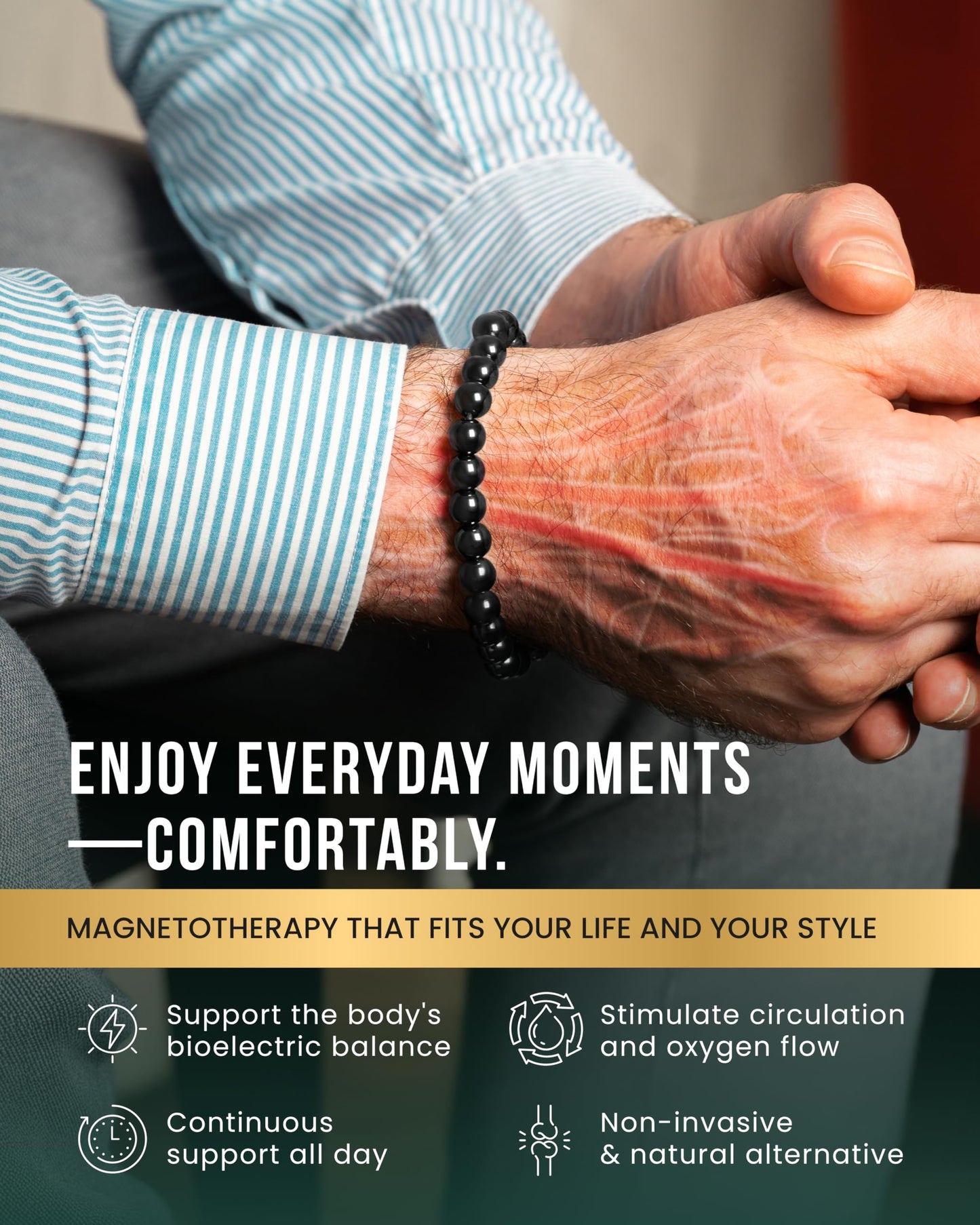 MagnetRX® Hematite Magnetic Bracelet - Max Strength Magnet Stones - Beaded Magnetic Hematite Bracelets (Classic 8mm Bead)