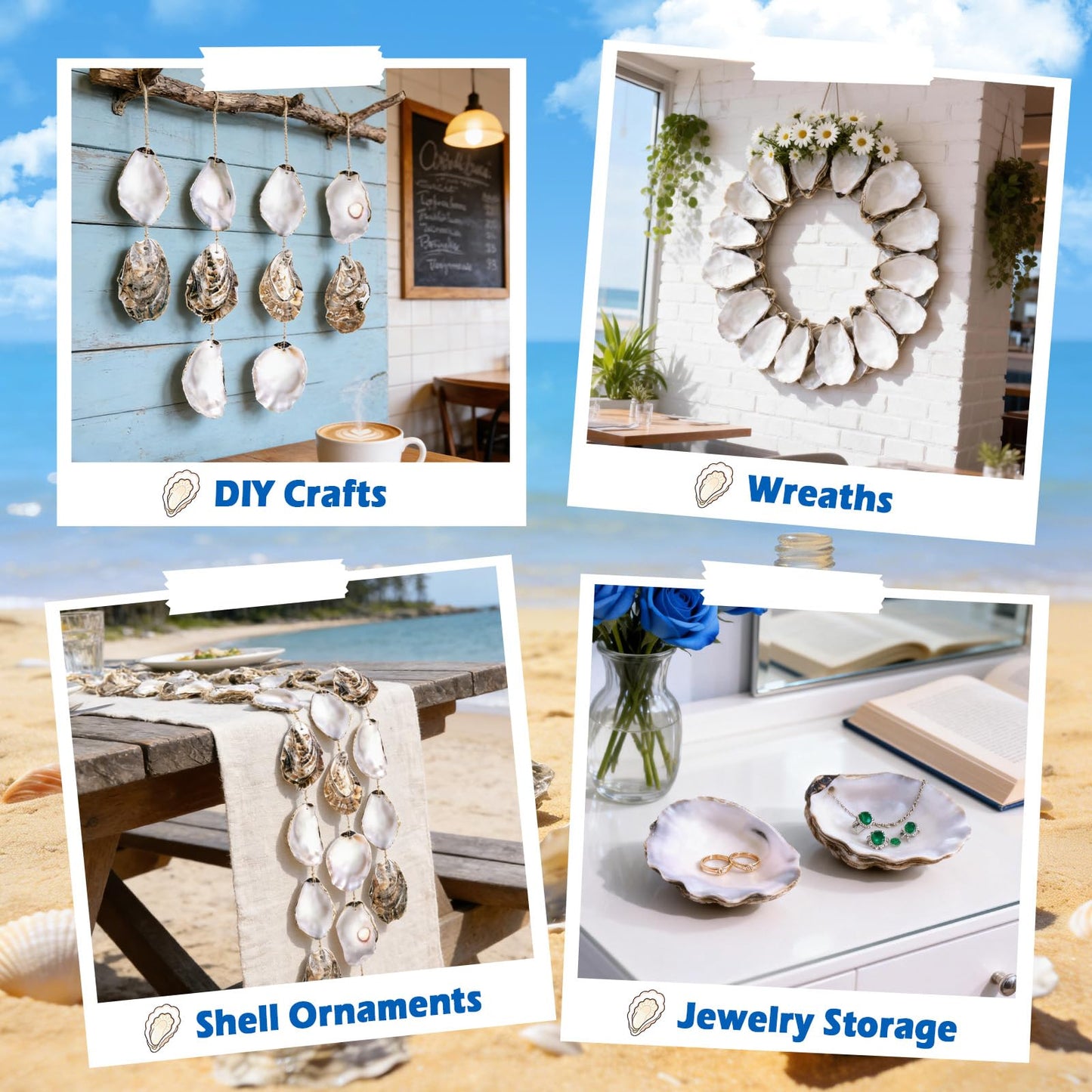 20Pcs Oyster Shells for Crafts,4"-5" Natural Large Flat Oyster Shells with Holes Drilled & Jute Rope for DIY Crafting, Sea Shells Ornaments Decoupage for Beach Home Decor Painting Chicken (20)