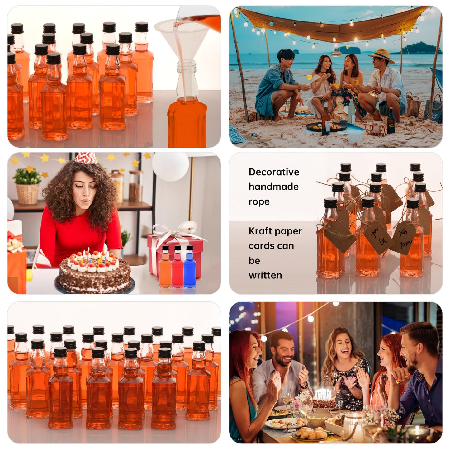 eispap 25 Pcs Square Mini Glass Liquor Bottles with Lids Small Glass Wine Bottles Reusable Empty Alcohol with Aluminum Black Screw Cap (25 Pcs 1.7 OZ Glass Bottles)