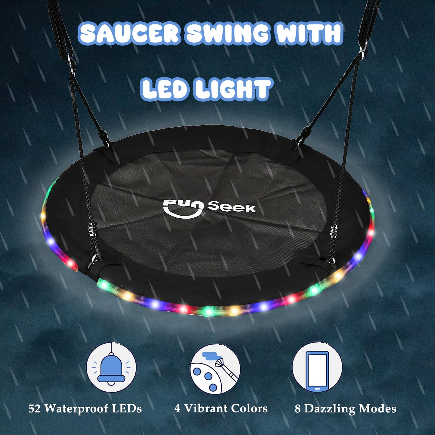 48 Inch Tree Swing with LED Light for Kids, 900lbs Flying Saucer Swing, with Adjustable Hanging Straps, for Indoor and Outdoor, Great Gifts for Kids (48INCH)