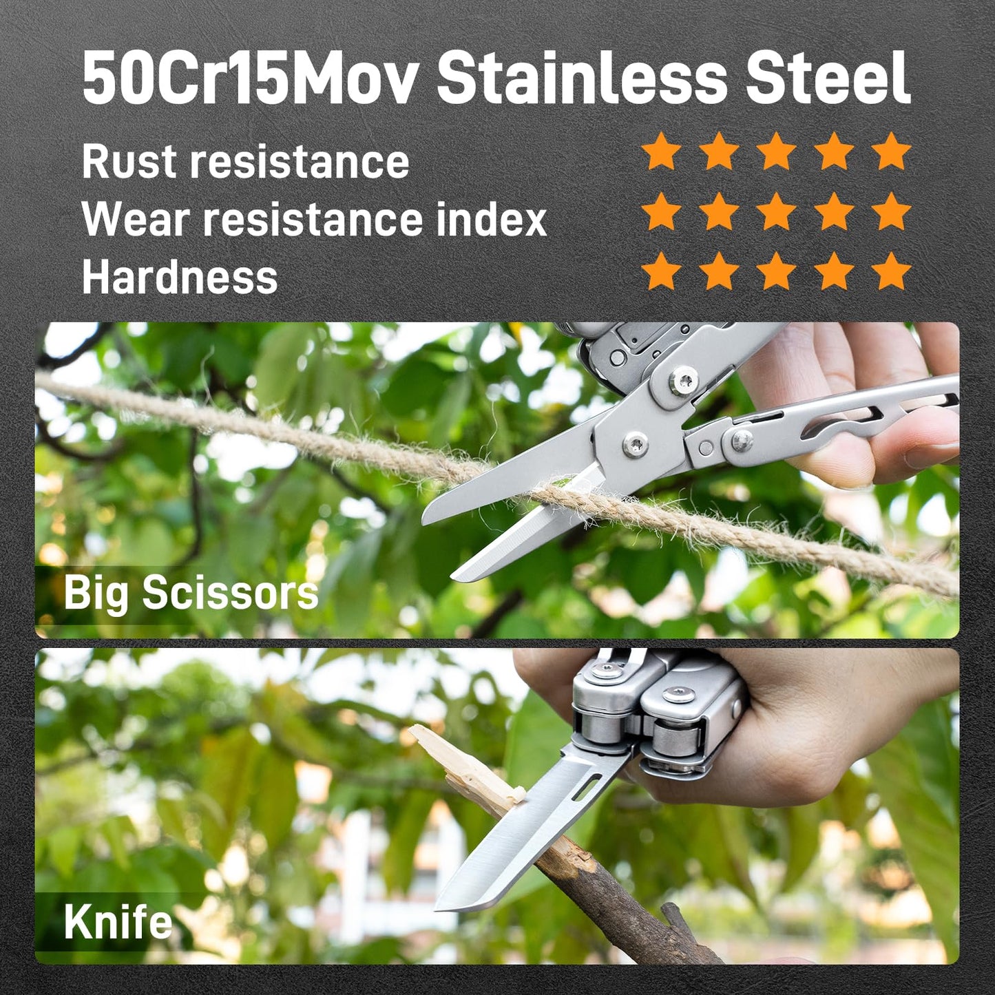 Teslong 18-in-1 EDC Multitool Pliers with Scissors, Pocket Knifes with Screwdrivers, Replaceable Wire Cutters and Saw with Self-locking, Outdoor, Survival, Camping, Stainless Steel, Gift for Men Dad
