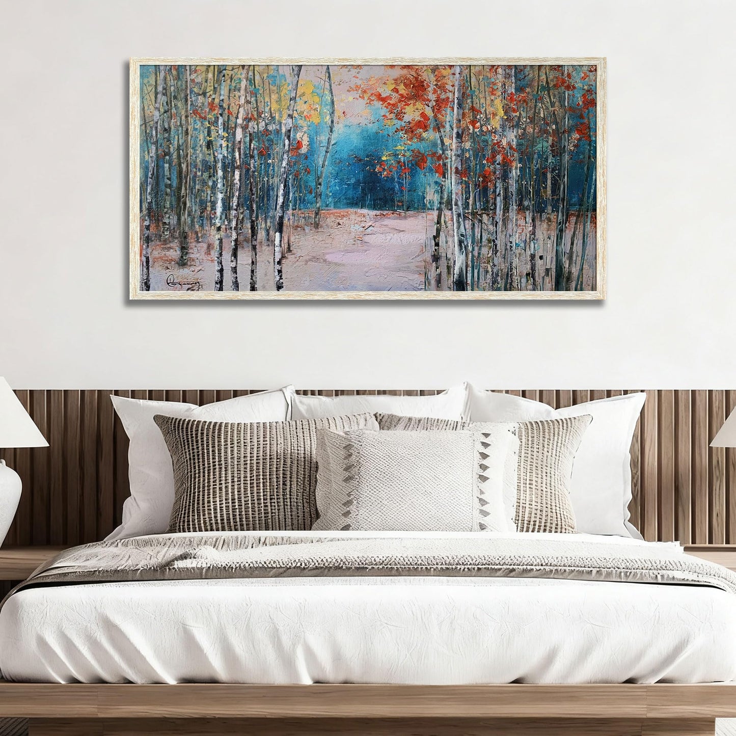 Ardemy Landscape Canvas Wall Art for Living Room Blue Forest Painting White Birch Tree Scenery Picture Modern Green Nature Artwork Bedroom Home Office Wall Decor, Large Size Wood Framed 48"x24"