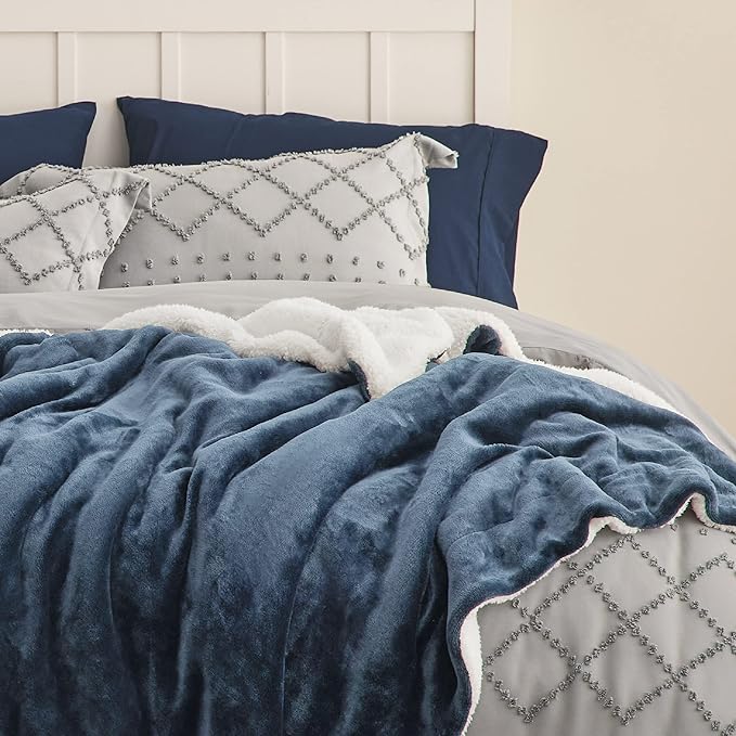 Bedsure Sherpa Fleece Blankets King Size for Bed - Thick and Warm, Soft Fuzzy Plush King Blanket for Winter, Slate Blue, 108x90 Inches