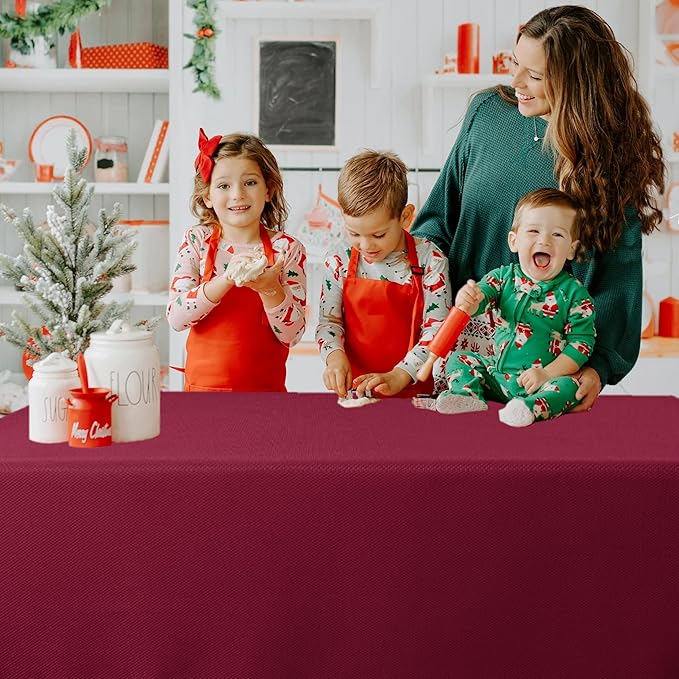 Biscaynebay Textured Fabric Christmas Rectangle Table Cloth 52x70 Inches, Burgundy Water Resistant Tablecloths for Dining, Kitchen, Wedding, Parties etc. Machine Washable