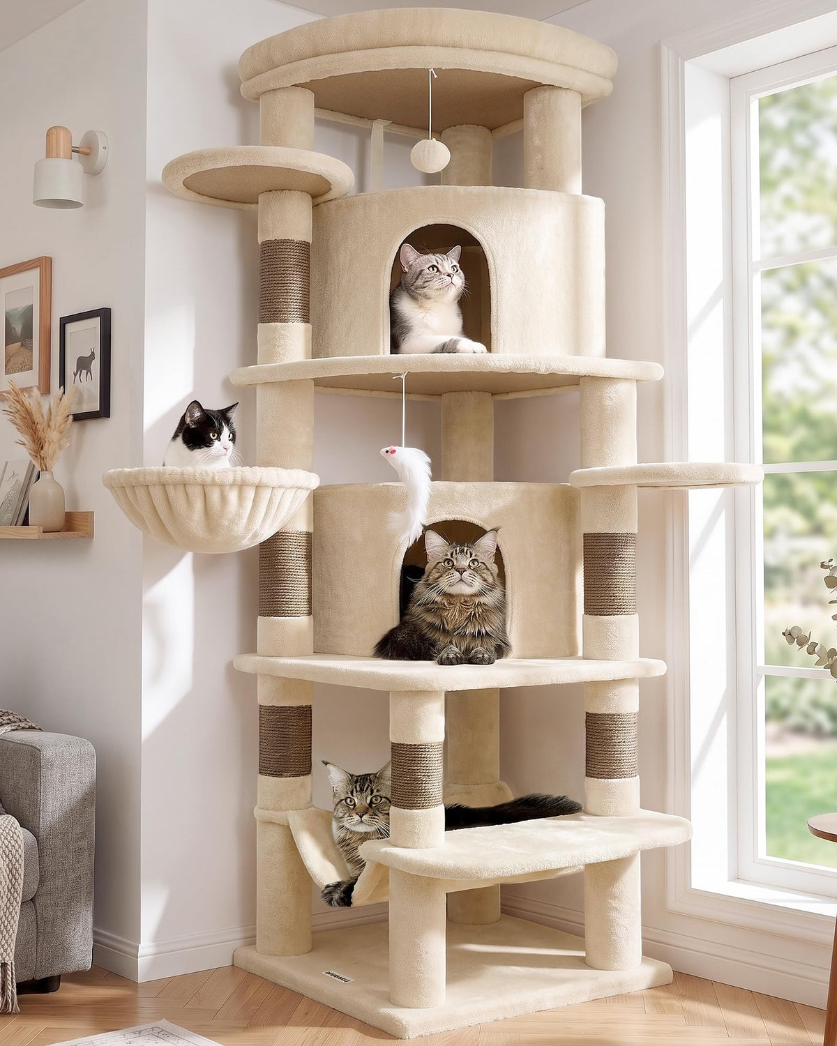 Globlazer Corner Cat Tree Tower with Scratching Post, C51, Dark Grey