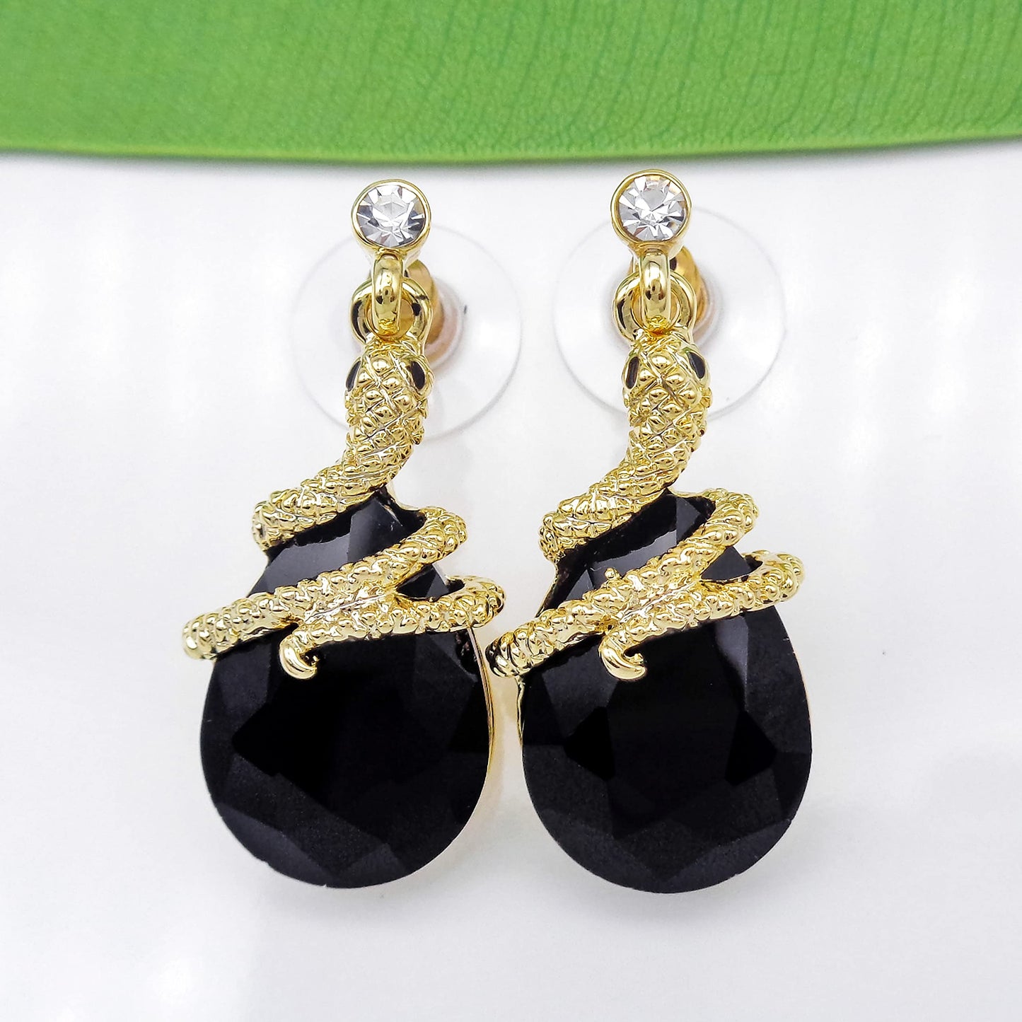 Navachi 18k Gold Plated White Crystal Curly Snake Black Zircon Drop Dangle Az1357 Stud Earrings