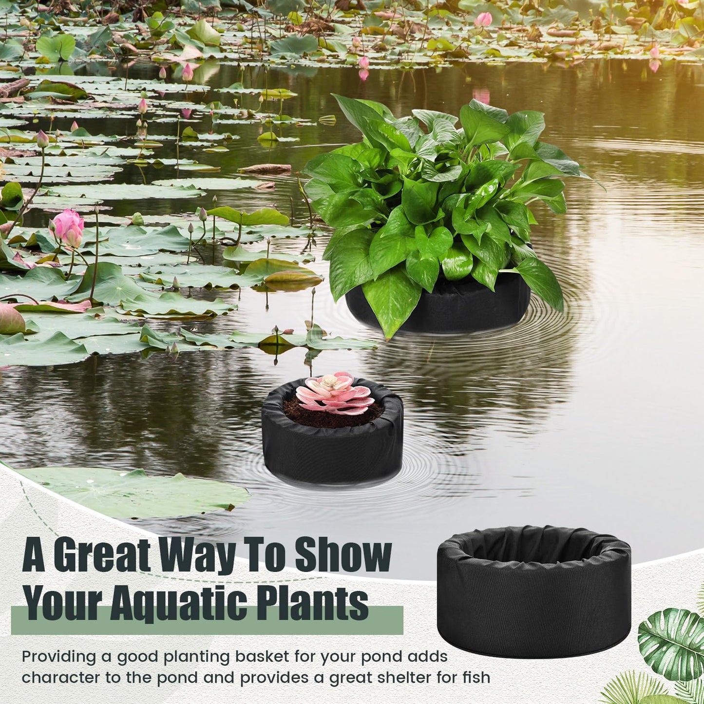 RimCereal 2 Pcs Floating Pond Planter Woven Fabric Floating Planters for Ponds Hydroponics Floating Planter for Ponds Water Features and Aquascape Decorations