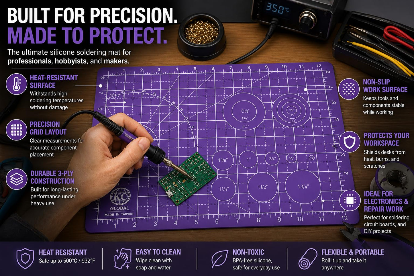 KC GLOBAL A4 (13"x9") Professional Grade Self-Healing Double-Sided PVC Cutting Mat (Purple) - Odor-Free, Eco-Friendly, Non-Slip, Premium Desk Mat for DIY, Crafting, Model Building and Art Projects