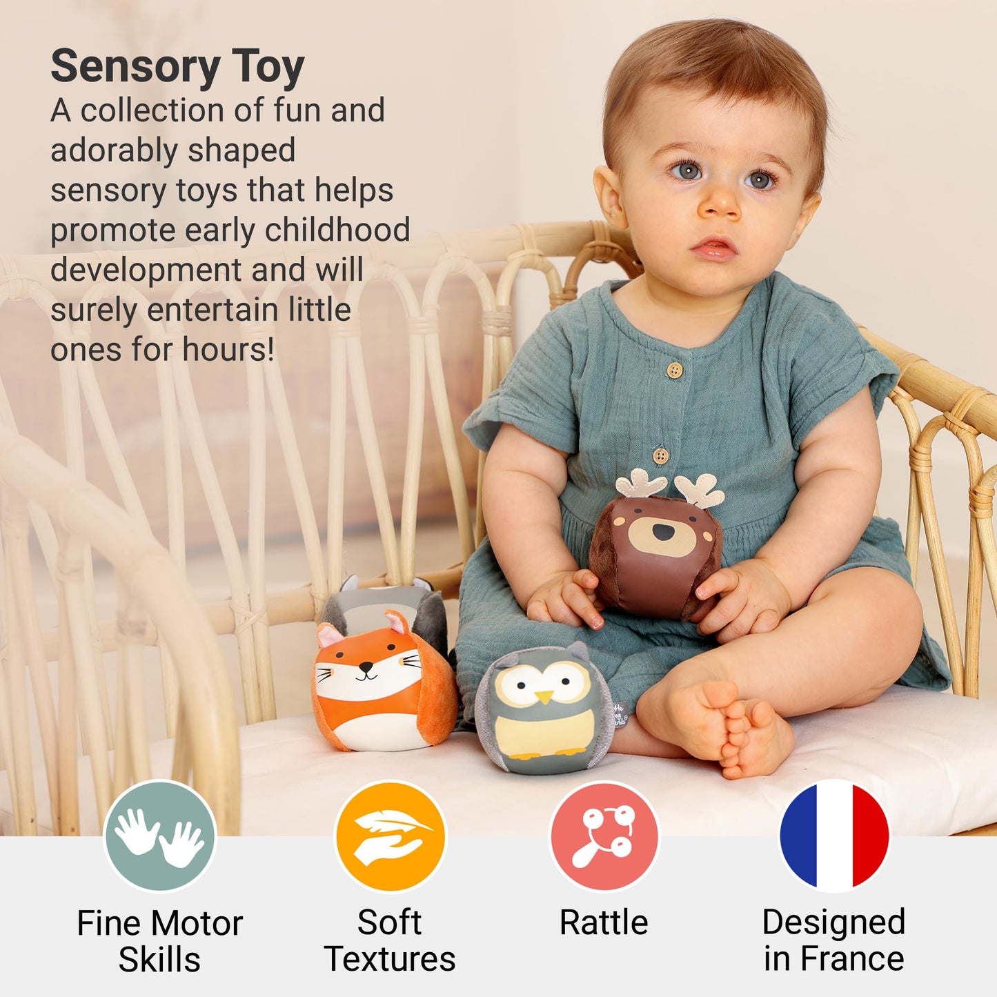 Little Big Friends Roly Poly Balls – Sensory Ball Toys for Babies & Toddlers | Develops Motor Skills & Hand-Eye Coordination | Forest | Set of 4