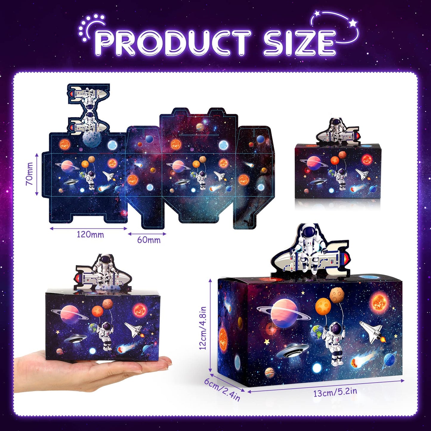 Nezyo 24 Pcs 4.8 x 2.4 x 5.2 Inches Space Party Favor Boxes Small Galaxy Gable Boxes Solar System Planet Cardboard Gift Candy Goodie Bags for Space Theme Birthday Party Supplies(Astronaut)