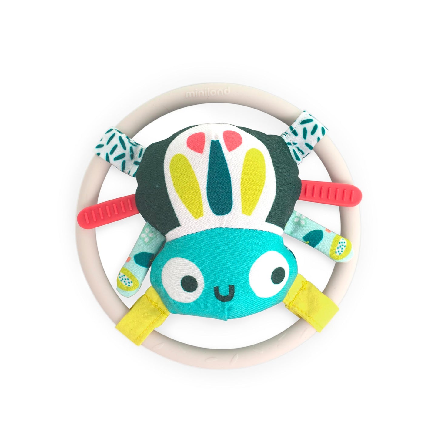 Miniland Feel to Learn Spider Teether Rattle for Infant and Toddlers from 0 to 6 Months