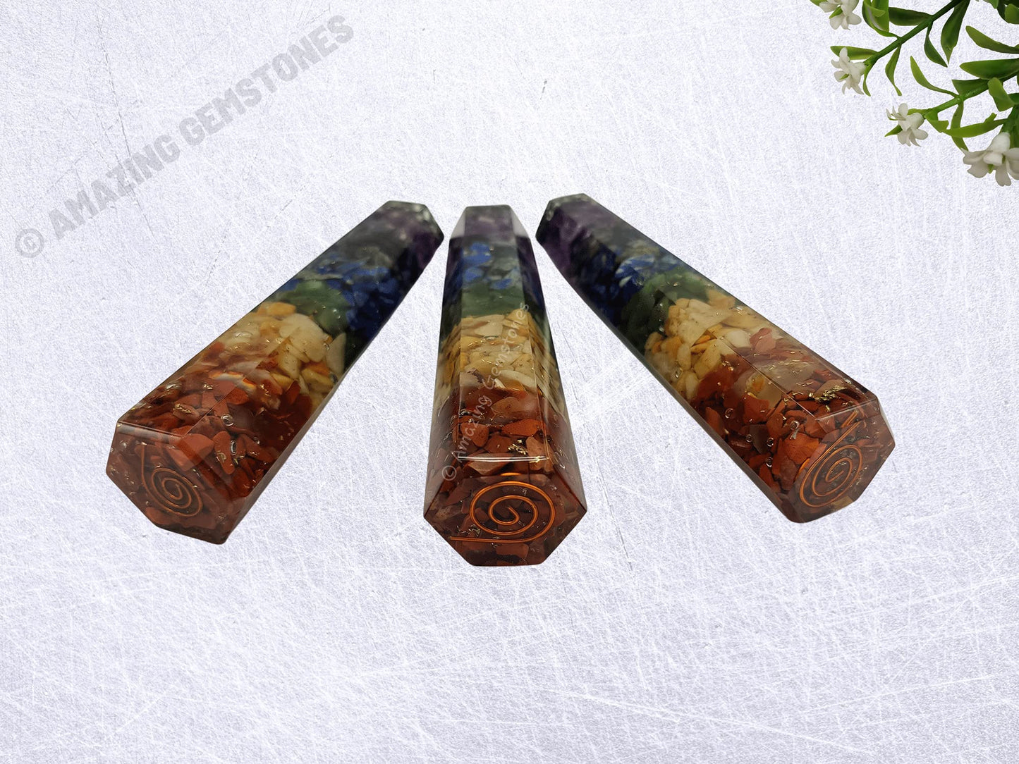 Amazing Gemstone Seven Chakra Crystal Orgone Towers ~ Natural Healing Crystal Point Obelisk for Reiki Healing and Crystal Grid (4.5 to 5 Inch, Pack of 1)