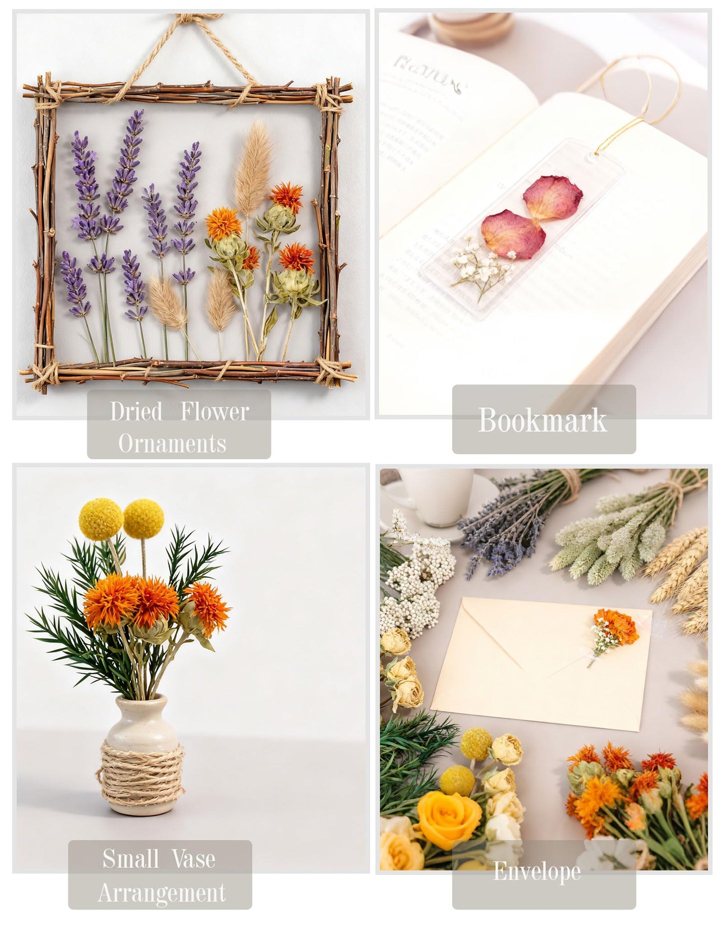 DIY Natural Dried Flower Set, Bulk Dried Flowers for Vase, Dried Flowers with Stems, Dried Roses, Mini Dried Flower Bouquets.(Brown)