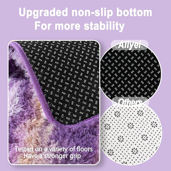 Soft Runner Rugs for Bedroom Hallways, 2x5 Abstract Purple Fluffy Shag Throw Area Rug Non Slip for Bedside Dorm, Long Shaggy Furry Carpet for Nursery Living Room
