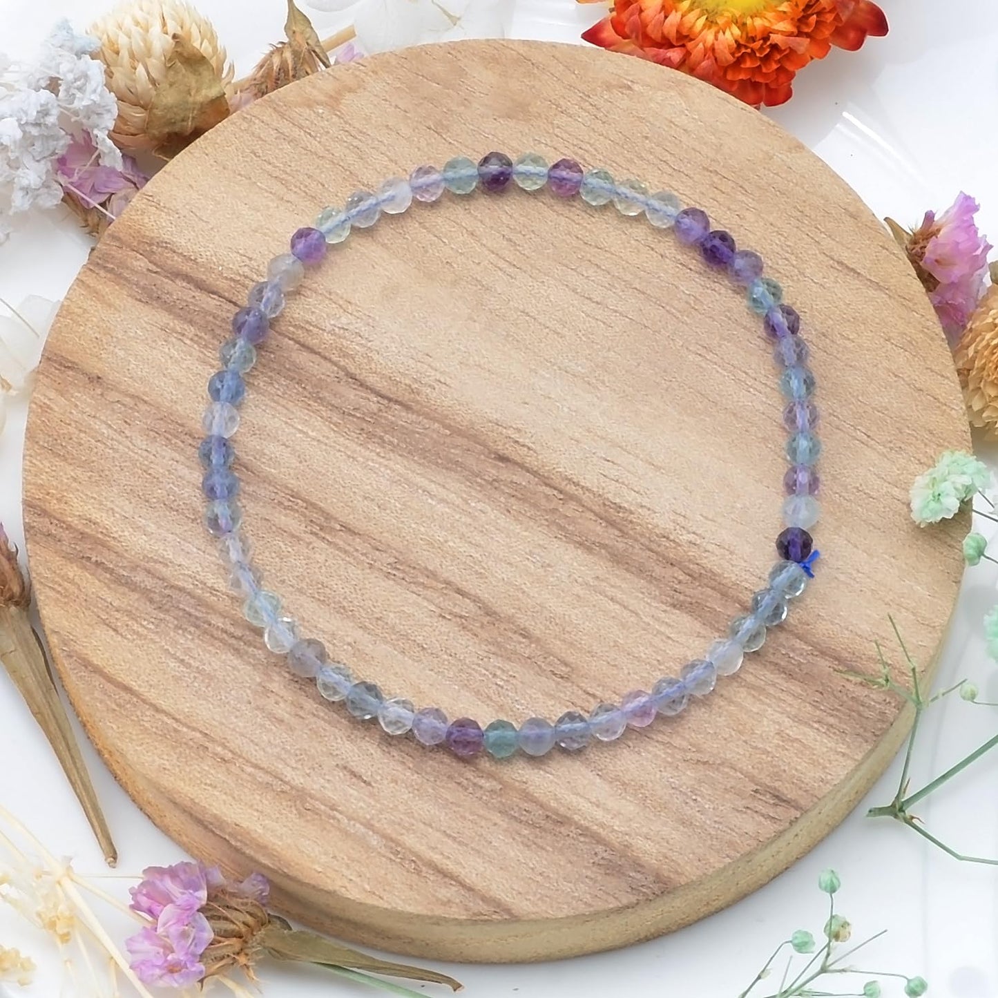 MASSIVE BEADS Natural Genuine Gemstone Beads Healing Crystal Chakra Reiki Jewelry Faceted Round Beads Bracelets (Rainbow Fluorite, 3mm)