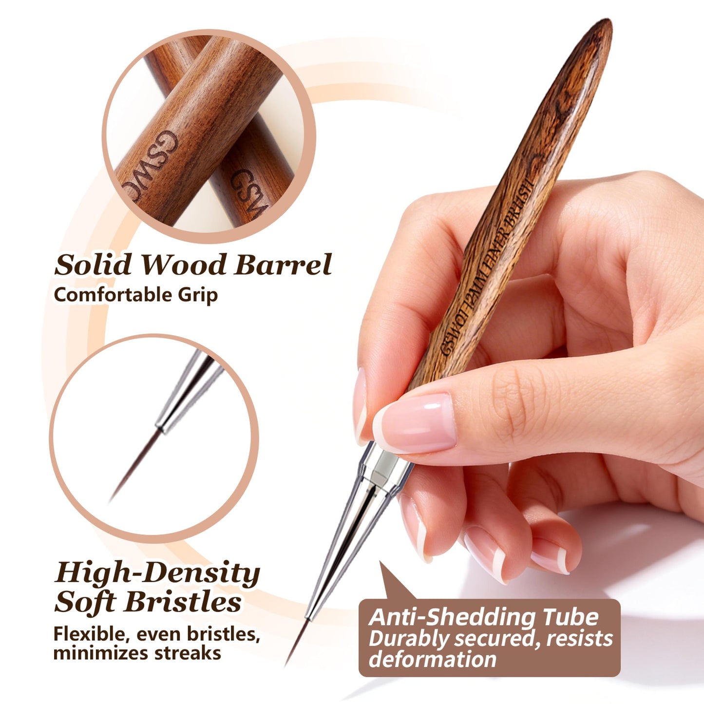 Liner Nail Brush 12MM with Wooden Handle & Storage Pouch