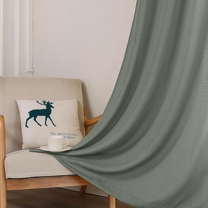 Chyhomenyc Olive Green Curtains 72 Inch Length 2 Panels Set, Faux Linen Textured Semi Sheer Light Filtering Soft Airy Privacy Farmhouse Curtain Drapes for Living Room Bedroom, 40 Wx72 L Inches