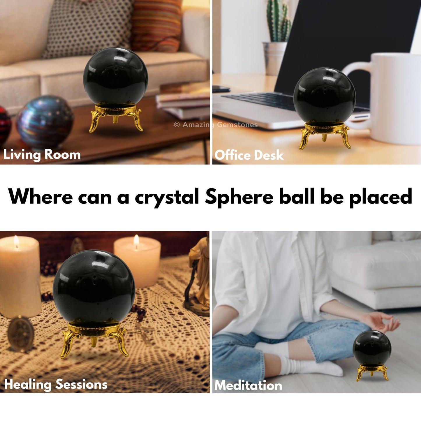 Amazing Gemstone Black Tourmaline Crystal Ball with Stand - 2" Inches Crystal Sphere Meditation Balls for Witchcraft and Decorative Balls