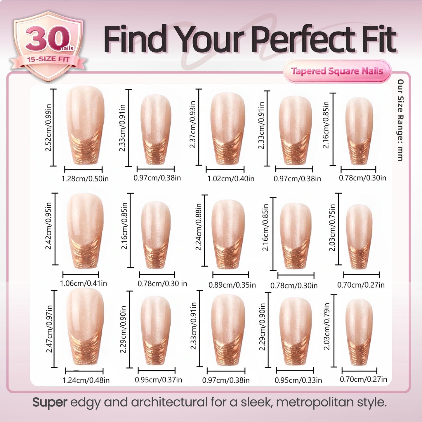Taoyisent Cat Eye Gold Foil Press On Nails Medium Square Soft Gel Reusable Fake Nails 30PCS Nude Pink Magnetic Glossy Nails Kit
