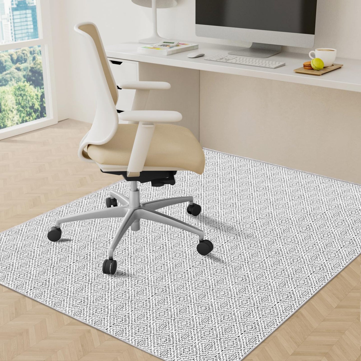 KMAT Office Chair Mat, 46x60in Heavy Duty Hardwood/Tile Floor Protector, Computer Desk Mat for Rolling Chairs, Work, Study, Office, White
