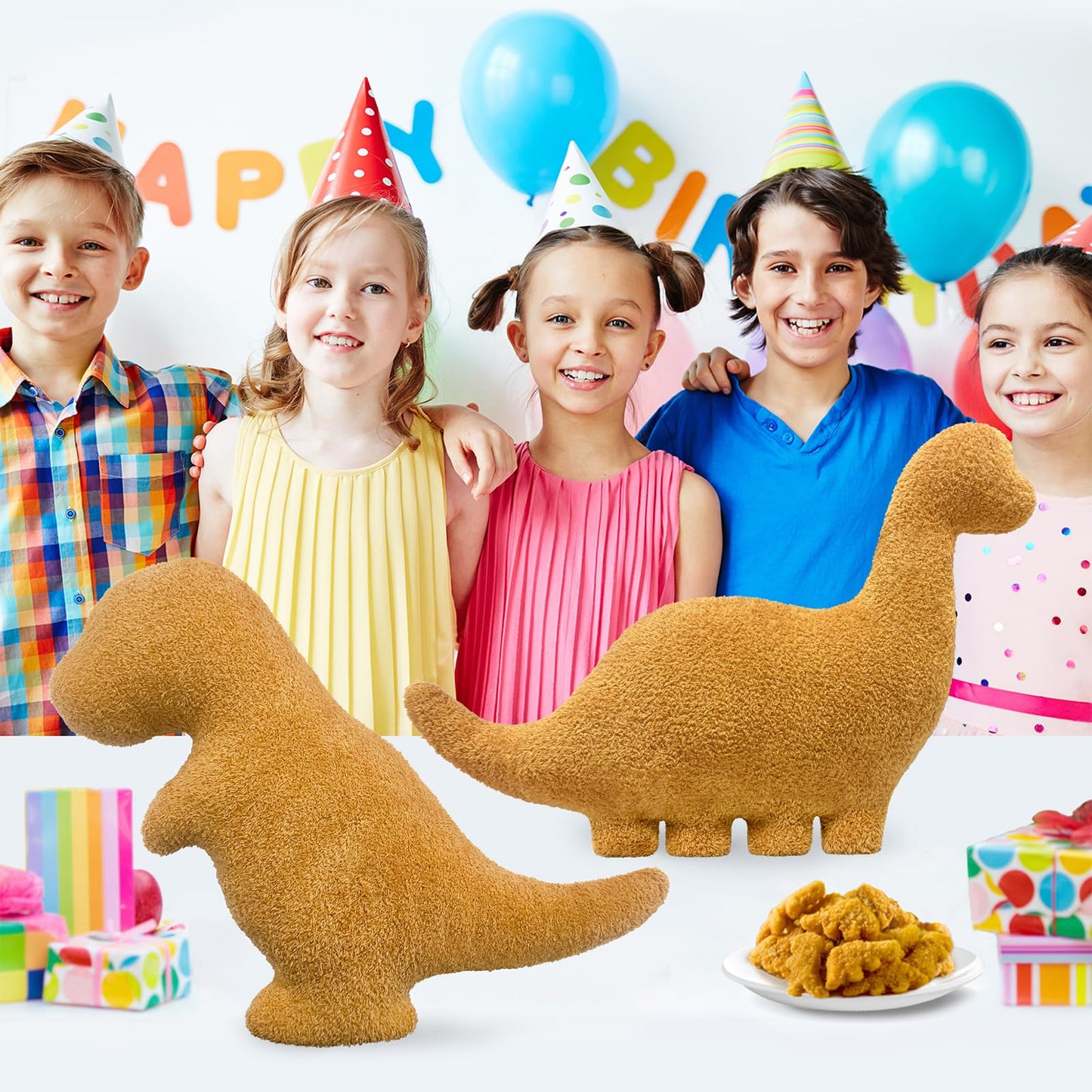 Andywoo Dino Chicken Plush Nuggets Pillow for Funny Birthday Gifts, Cute Funny Stuffed Animals Toy for Boy and Girl, Dinosaur Gifts for Kids Teens and Adults (3 Pack, Large)