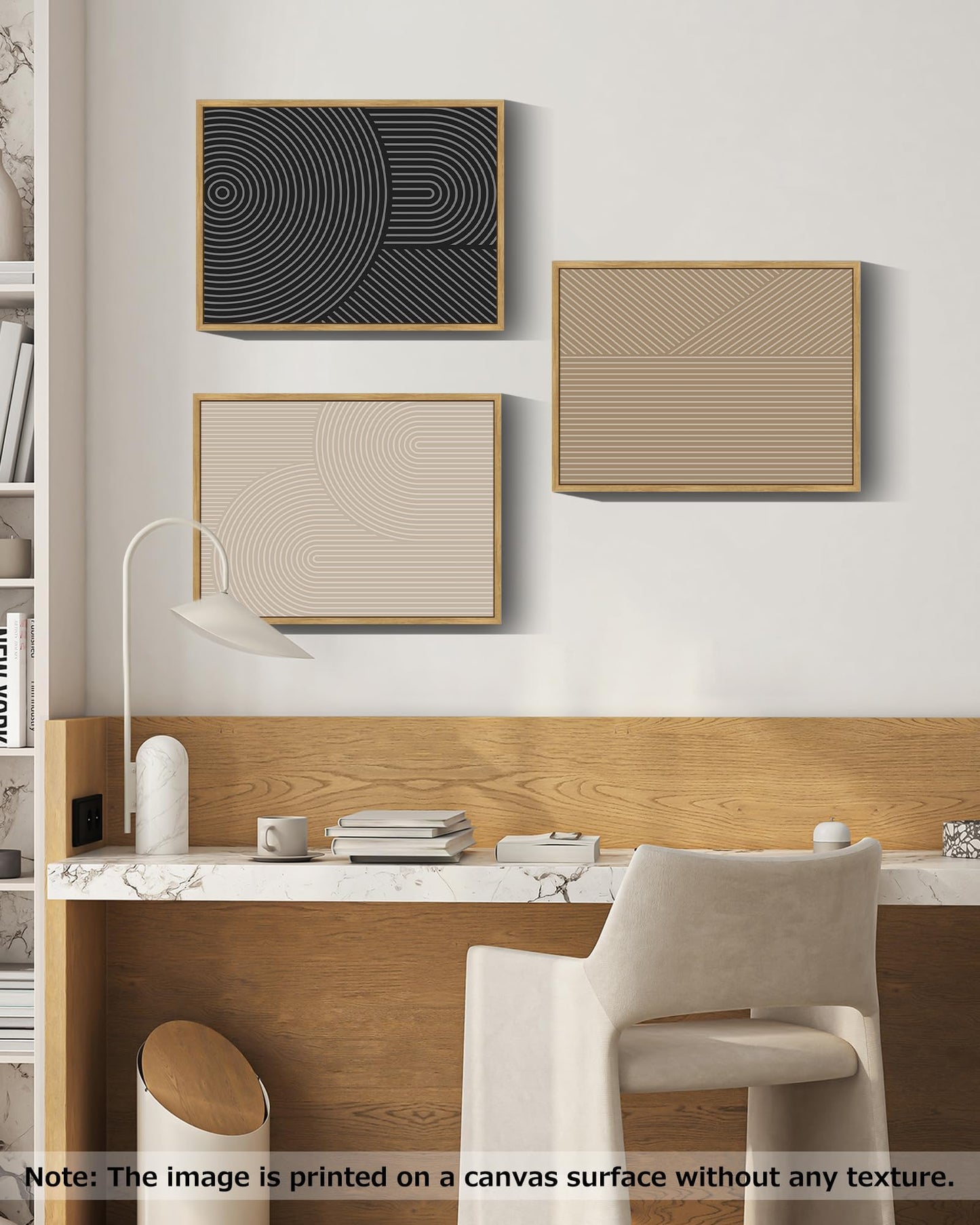 Drsoum Mid-Century Modern Framed Wall Art Minimalist Abstract Boho Neutral Line Wall Decor Geometric Artwork Kitchen Dining Room 11x14in Natural Framed