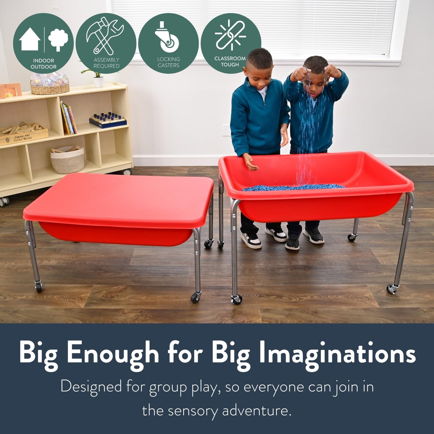 Children's Factory Medium Sensory Table and Lid – 24″ Height, Sandbox with Lid, Water Table for Kids, Red