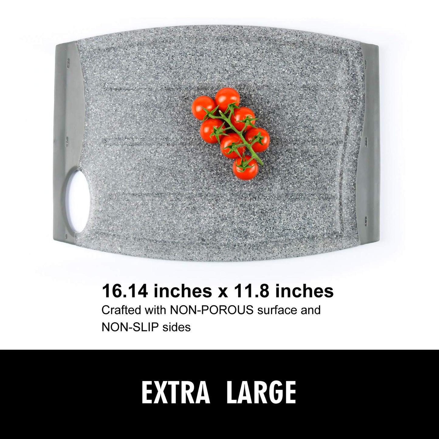 Extra Large Plastic Cutting Board, 16" Non-Slip Cutting Board for Meat, Thicker Kitchen Chopping Board, Unique Design with Multiple Juice Grooves! BPA Free, Dishwasher Safe, Easy Grip Handle (Grey)