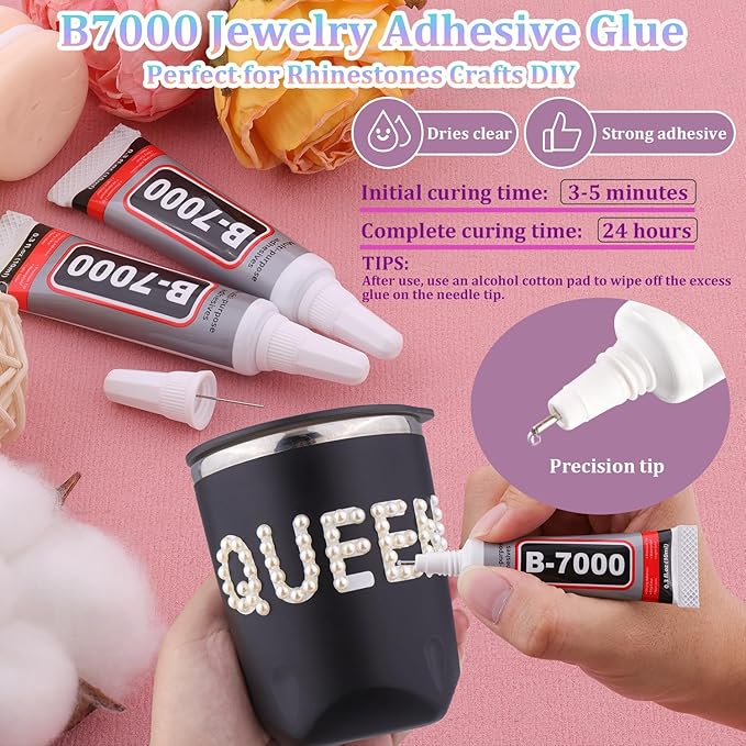 Nail Art Flat Back Half Round Pearl Kits, Mixed Sizes 6000 Pcs with B7000 Jewelry Glue Beige Small Pearls for Nails with Picking Tools for Graduation Cap Decorations Home DIY Body Face Craft Use
