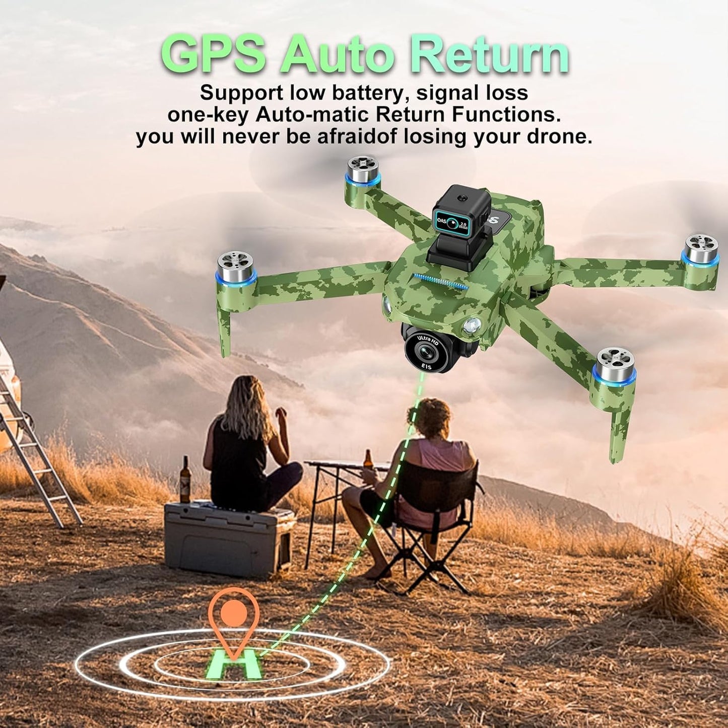 4K GPS Drone with Camera for Adults: Featuring Obstacle Avoidance, 5G FPV Transmission & Brushless Motor, Includes 3 Batteries & Screen Remote Controller in Army Green