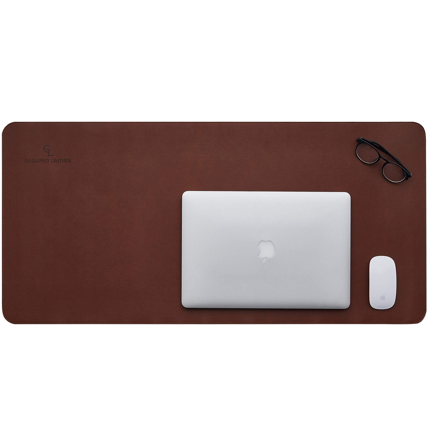 GALLAWAY LEATHER Desk Pad Large and Padfolio (Amber Brown) Bundle - Brown