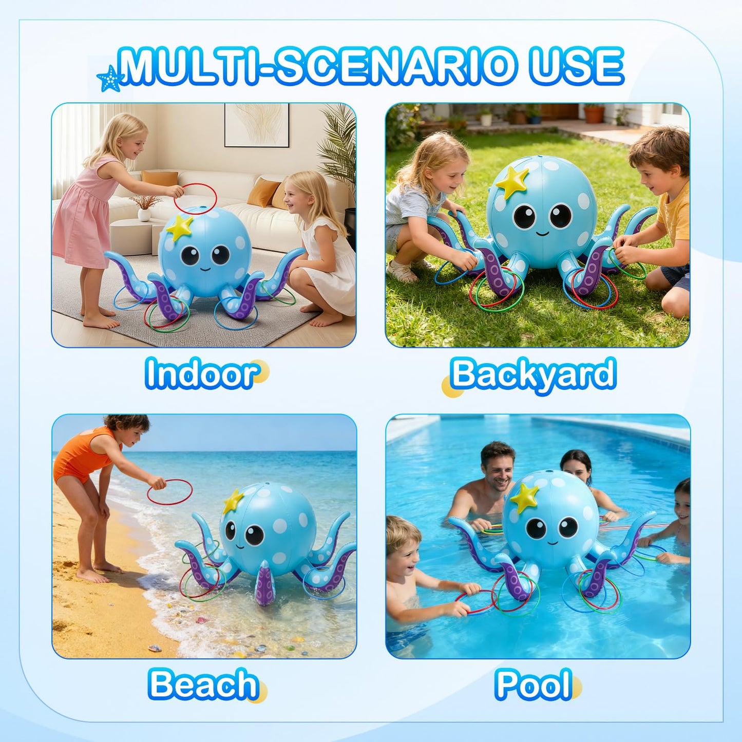 Sprinkler for Kids, Inflatable Octopus Water Toys with 6 Rings, Kids Sprinklers for Yard, Summer Outdoor Toys Backyard Water Spray Sprinkler Fun Toy for 3 4 5 6 7 8 Years and Up Boys Girls Gifts