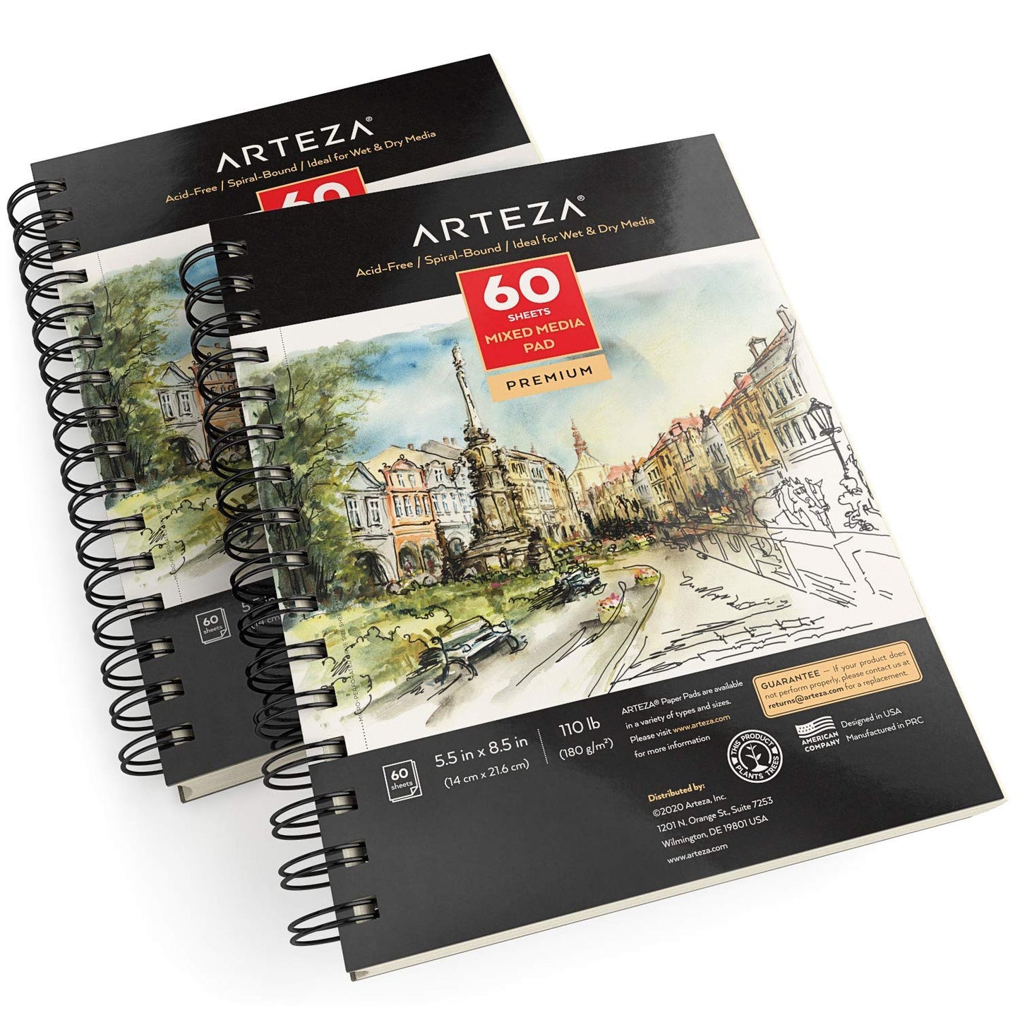 ARTEZA Mixed Media Sketchbook, 5.5 x 8.5 Inches, Pack of 1, 60 Sheets, Micro-Perforated Spiral-Bound Paper Pad for Wet and Dry Media