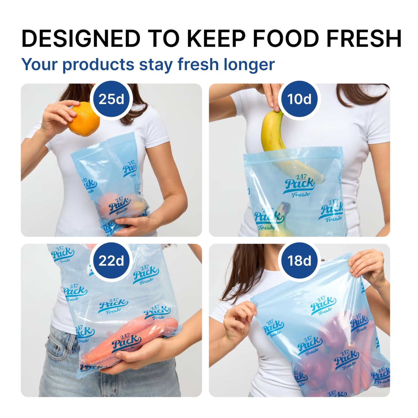 Freshpack 247 Produce Storage Bags Size L 12 x 14 Inches 1.5 Gallon 20 Pack Reusable Food Storage Bags With Zipper For Fruits Vegetables Meal Prep Lunch Pantry Use