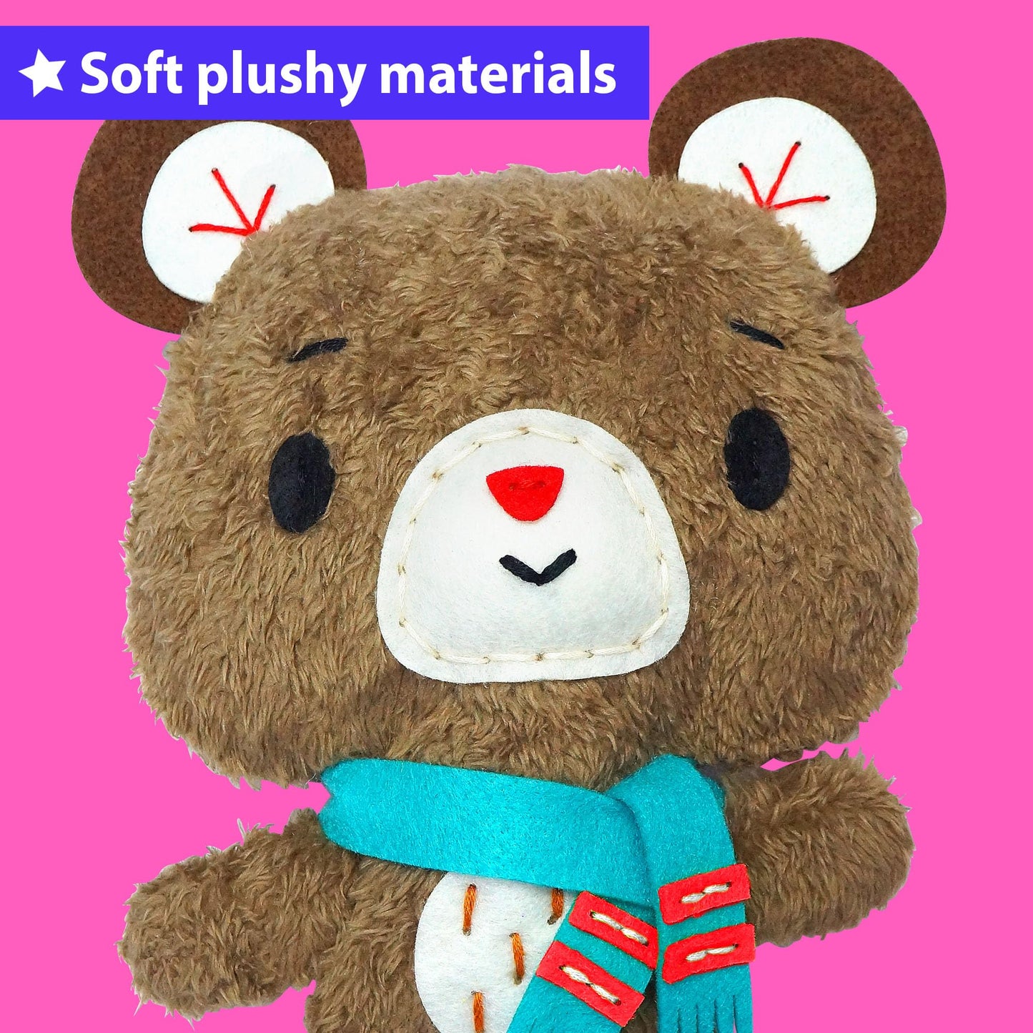 KRAFUN My First Sewing Kit for Kids Ages 6-10 Beginners | Learn to Sew Bear Stuffed Animal | Premium Thick Felt | Craft Gift for Girls & Boys
