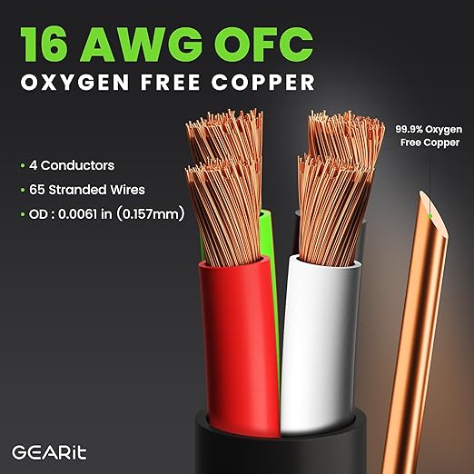 GEARit Outdoor Speaker Wire CL3 Rated, 16 Gauge Speaker Wire, Speaker Cable 250 ft for Outdoor Speakers, Patio, Garden, Backyard Audio, Direct Burial in Ground/in Wall, OFC (Black, 4-Conductors)