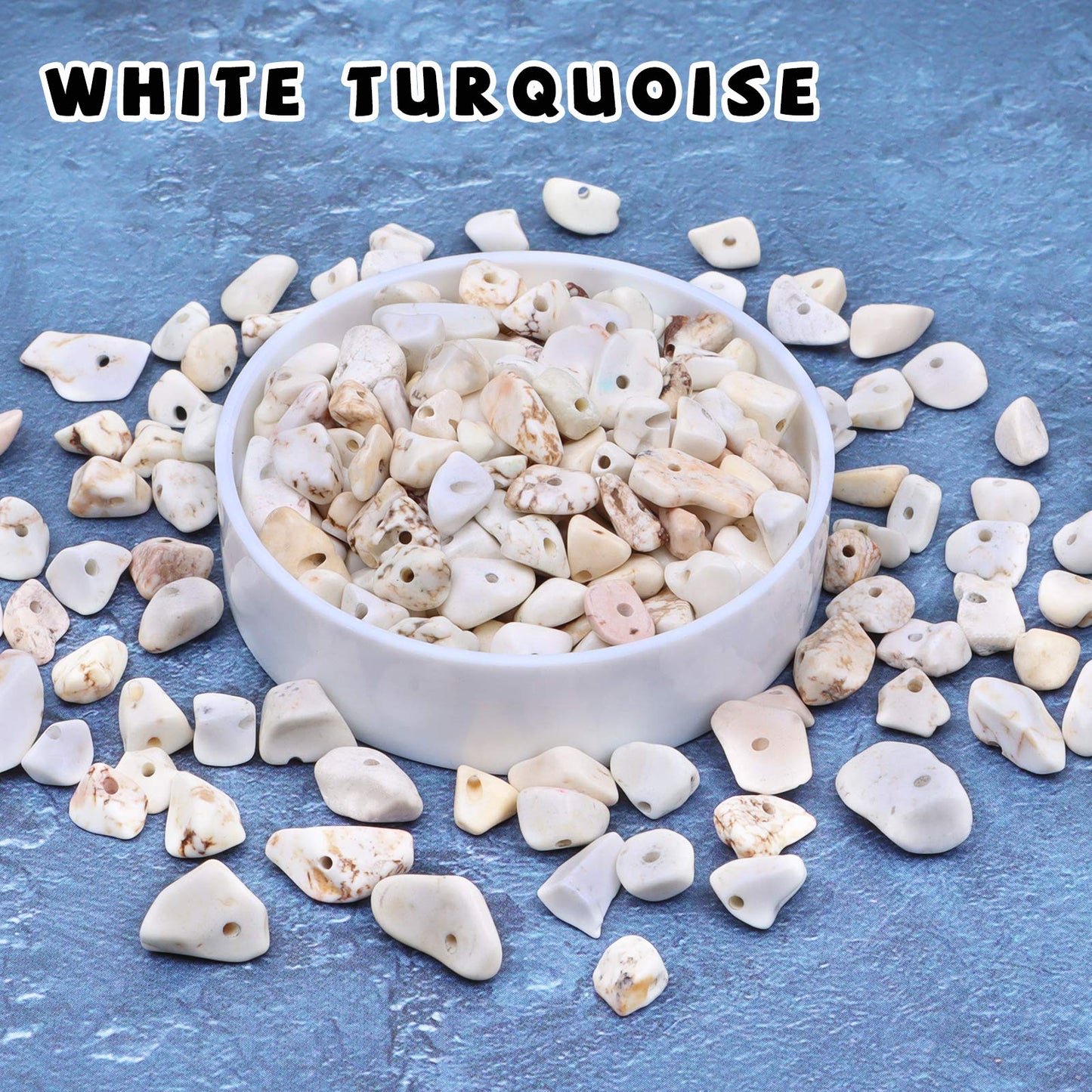 500 pcs Natural Chip Stone Beads, White Turquoise 5-8 mm Irregular Gemstones Healing Crystal Loose Rocks Bead Hole Drilled for Jewelry Making Bracelet