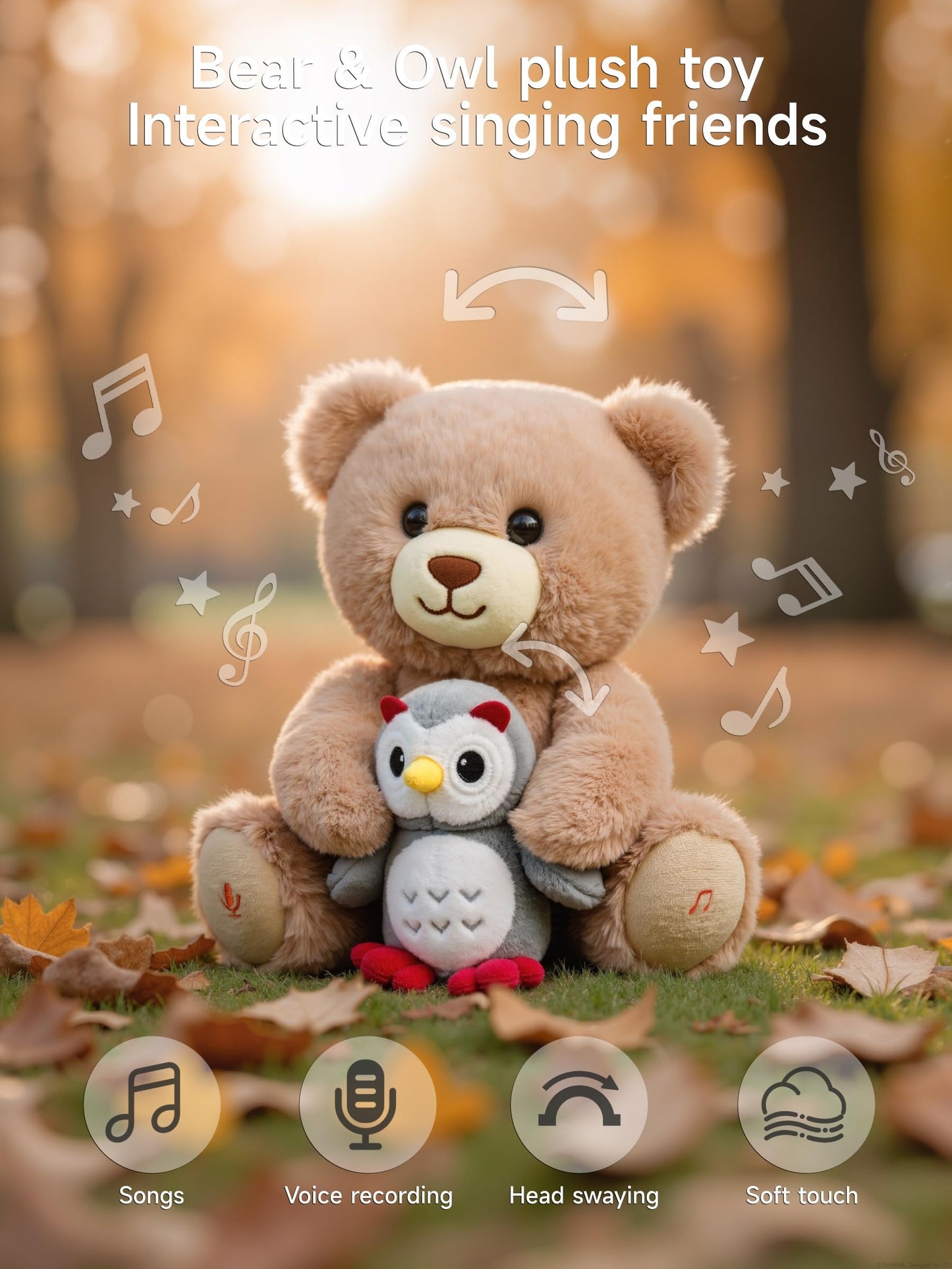 eJog Pup Baby Teddy Bear Stuffed Animal Soft Animated Plush Bear Toys Sensory Toy for Babies and Toddlers, Dancing and Repeats What You Say