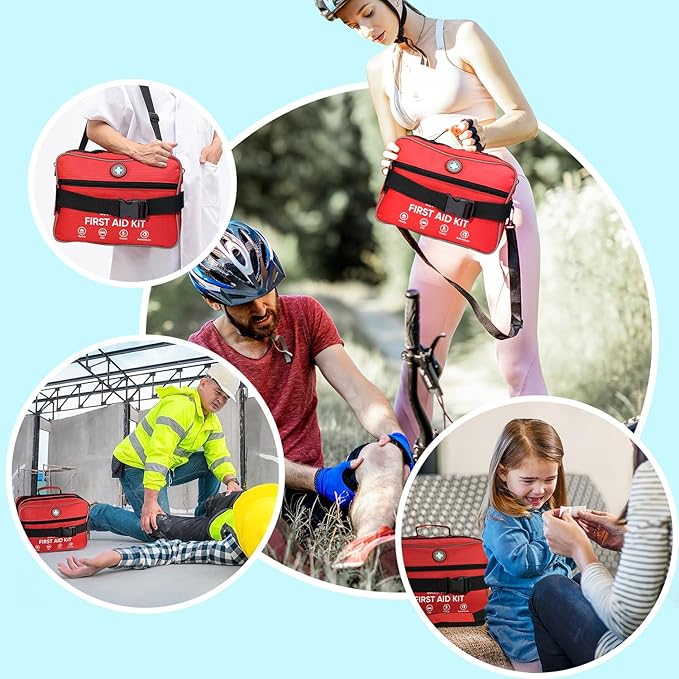 Professional 435 Pieces Large First Aid Kit - Includes Compressed Gauze - Compartments Emergency Medical Kit for Home, Camping, Backpacking, Travel, Boat, Car,Outdoors (Red)