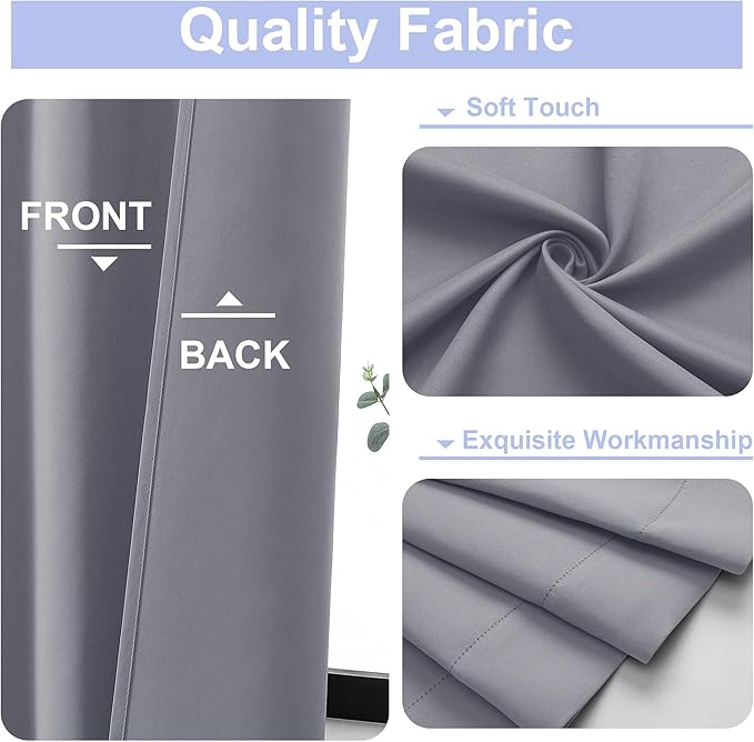 Simplebrand Ava Silver Grey Blackout Curtains for Bedroom 63 Inch Length 2 Panels, Solid Thermal Insulated Energy Saving Rod Pocket Window Treatment Curtains Blackout Drapes, W40 x L63 Inch, Silver
