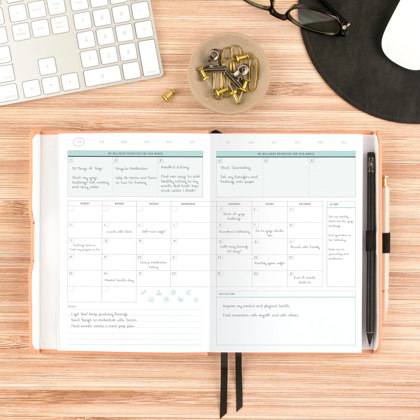 AT-A-GLANCE Wellness Journal, Undated Planner Weekly & Monthly, Self-Care Tracker for Mental & Physical Health, 5-3/4" x 8-1/4", Foundation, Peach (FDH-200)