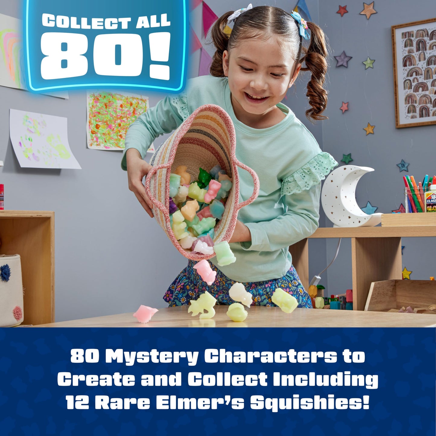 Elmer's Squishies, Kids DIY Activity Kit, Squishy Glow in the Dark Toys, Creates 2 Mystery Characters, 13 Piece Set - Slime Fun, Crafts, Holiday Gift for Ages 6+