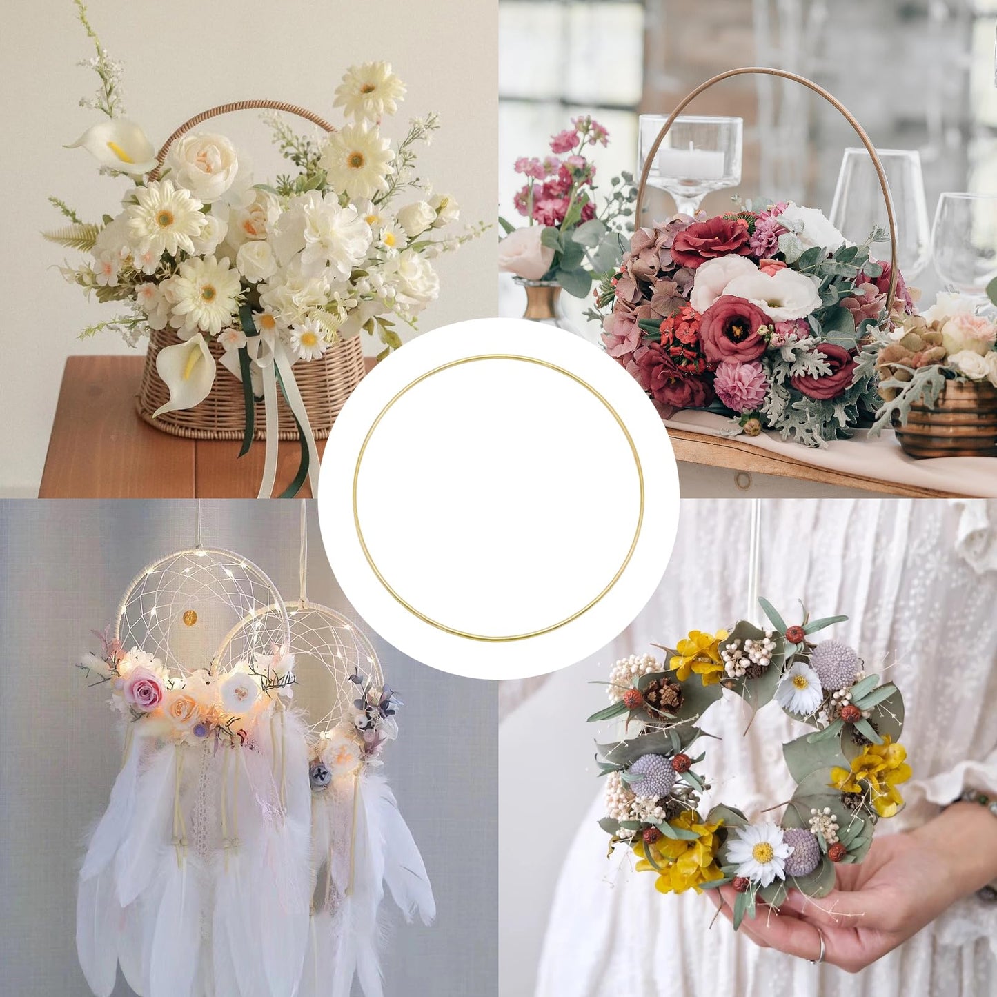 Pocoxll 10 Pcs 10 Inch Metal Hoops for Crafts, Dream Catcher Rings, Wire Wreath Frame Floral Hoop Rings for Wedding Wreath Decor and DIY Wall Hanging Crafts(Light Gold)