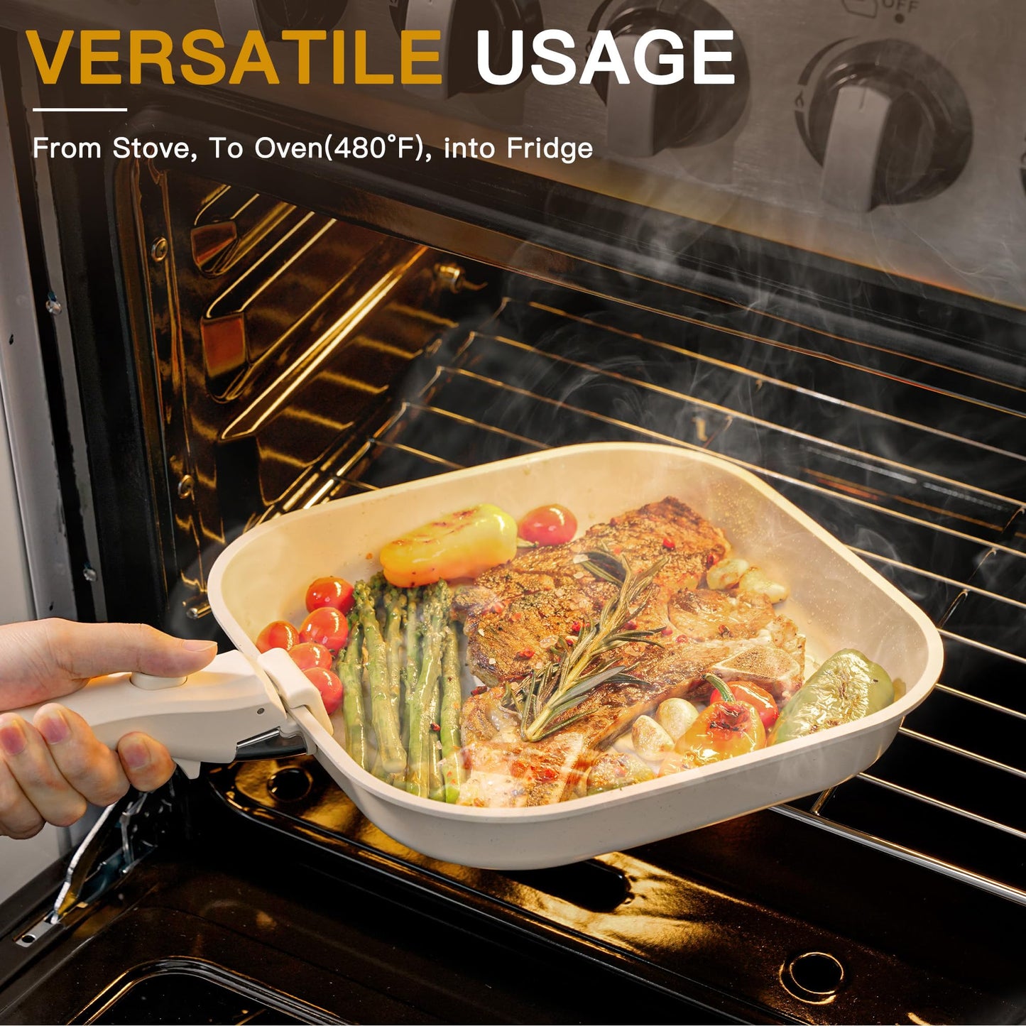 Astercook 23 Pcs Pots and Pans Set Non Stick, Ceramic Cookware Set Detachable Handle, RV Kitchen Cooking Set Removable Handles, Oven Safe, Induction Ready, Stackable, Cream White, Mothers Day Gifts